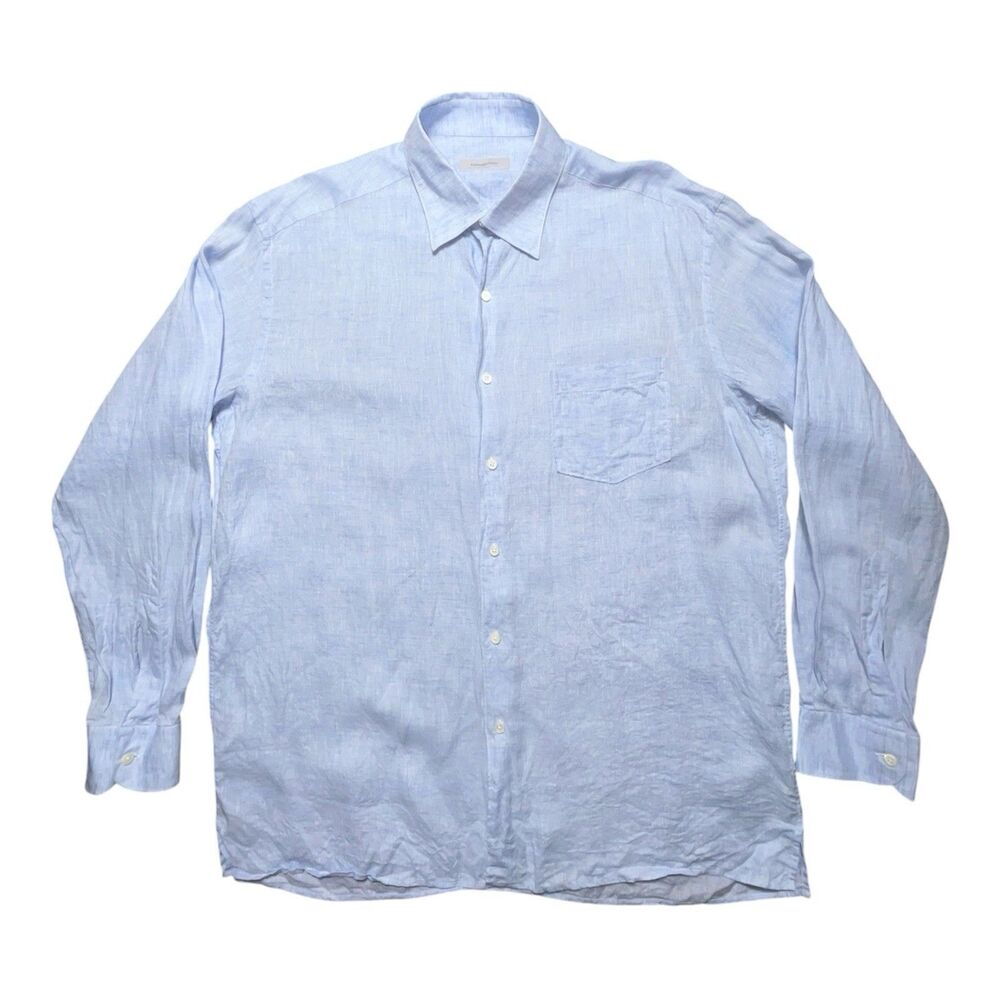 Ermenegildo Zegna Blue Linen Long Sleeve Button Up Shirt Lightweight Men’s XXL